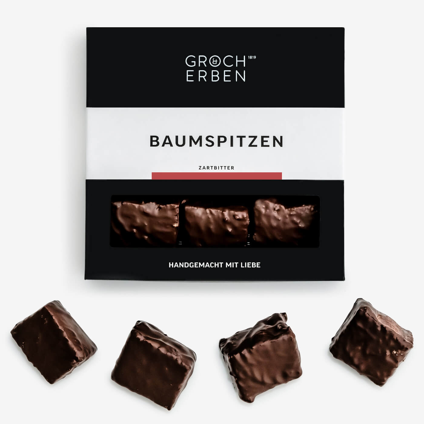 Edle Baumspitzen mit Zartbitterschokolade überzogen | GROCH & ERBEN